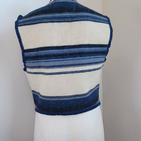 Woolrich Wool Vest Blue White Striped Collared Western Rodeo Womens Medium - Picture 3 of 14